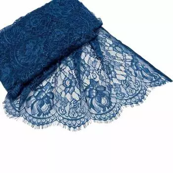3AR704 Кружево широкое шантильи на сетке 30см*3м (т-синий)
