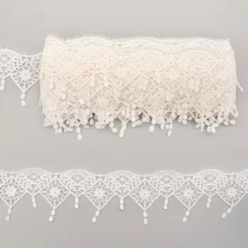 3AR799 Кружево матовое гипюр с подвесками 5,5см*9,14м (белый)