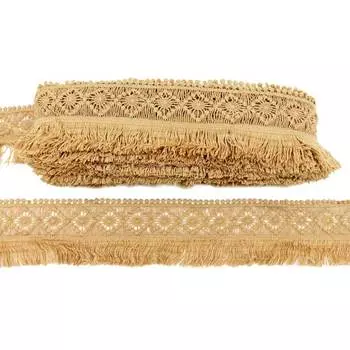 3AR854 Кружево гипюр матовое с бахромой 6см*13,72м (4115 капучино)