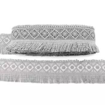 3AR854 Кружево гипюр матовое с бахромой 6см*13,72м (1015 серый)