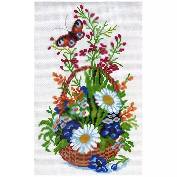 416 Канва с рисунком Матренин посад 'Корзина с ромашками' 24*35см.(28*37см)