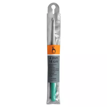 46205 Крючок вязальный с пластиковой ручкой 4,00мм*14см, алюм. PONY