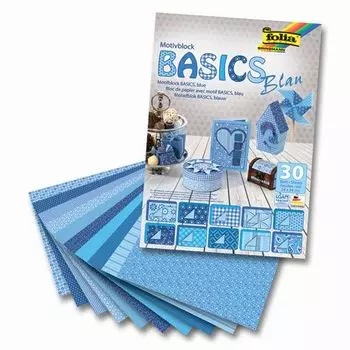 46449 Набор дизайнерского картона 'Базовый голубой', 10 л.* 270 г/м², 10 л.*115 г/м², 10 л.*130 г/м², 24*34 см, Folia