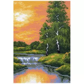 466 Канва с рисунком 'Матренин посад' 'Золотой закат', 28*37 см