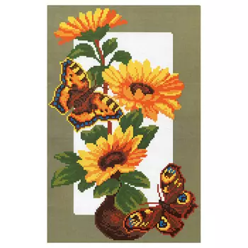 473 Канва с рисунком 'Матренин посад' 'Бабочки на подсолнухах', 28*37 см