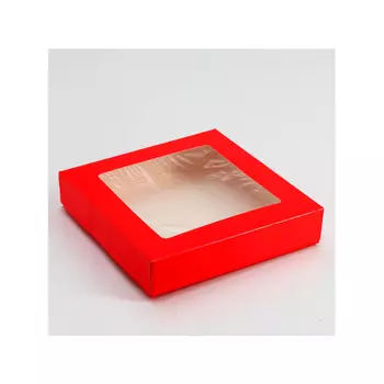 4823073 Коробка упаковочная с окном, красная, 20*20 *4 см