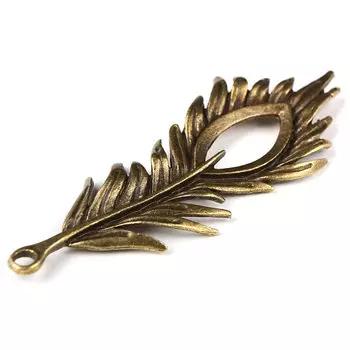 4AR054 Подвеска металлическая перо павлина, 1шт/упак, Астра