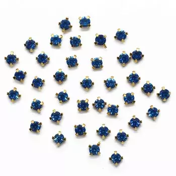 4AR159 /166 Хрустальные стразы в цапах/золото, 4мм, 50шт/упак, Астра (25 синий)
