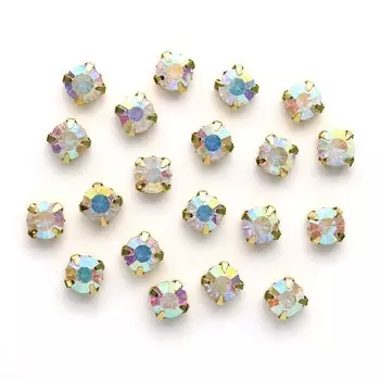 4AR167/168 Хрустальные стразы в цапах/золото, 8мм, 20шт/упак, Астра (42 прозрачный AB)