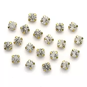 4AR167/168 Хрустальные стразы в цапах/золото, 8мм, 20шт/упак, Астра (01 прозрачный)