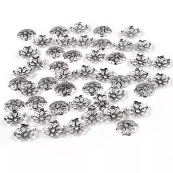 4AR197 Шапочка для бусин, 8мм 50шт/упак, Астра (Никель)