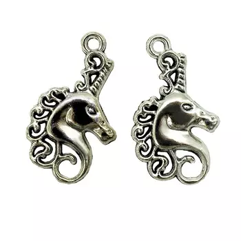 4AR2073 Подвеска металлическая голова единорога, 15*24 мм, 2 шт/упак, Astra&amp;Craft (серебро)