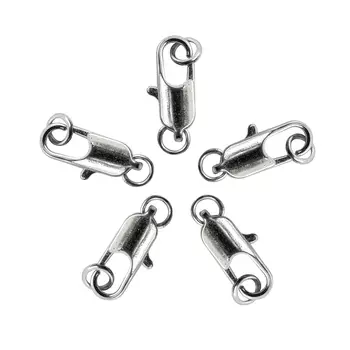 4AR238 Замок для бус карабин с кольцами 15мм, 5шт/упак, Астра (никель)
