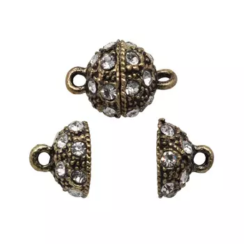 4AR364 Замок магнитный со стразами 10мм, 2шт/упак, Астра (Латунь)