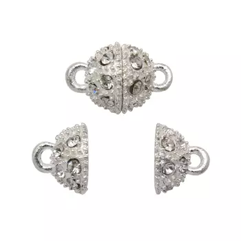 4AR364 Замок магнитный со стразами 10мм, 2шт/упак, Астра (Серебро)