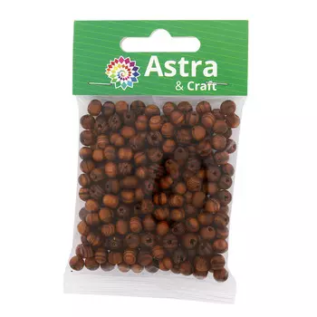 4AR386 Бусины деревянные светлые/полоска, 6мм, 18гр/упак, Астра