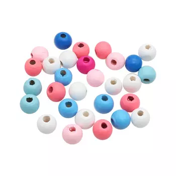 4AR399 Бусины деревянные, цветной микс, 12мм, 18гр/упак, Астра (Сине-розовый микс)