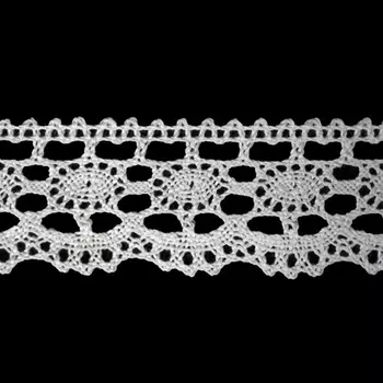 50-1445/01 Тесьма вяз ажур х/б 35мм*25м бел одностор