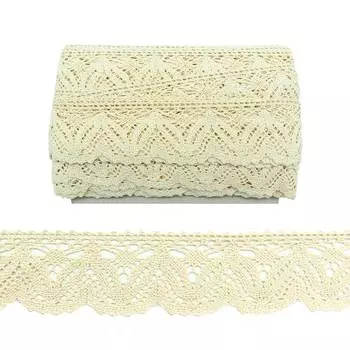 50-4848/ Тесьма вязаная ажур х/б 60мм*25м одностор. (02 бежевый)