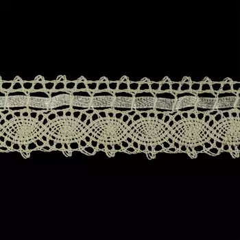 50-486404/03 Тесьма вязаная ажур х/б 19мм*25м одностор. с атл. лентой (02 бежевый)