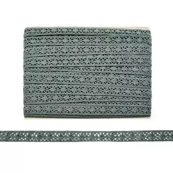 50-7241/01 Тесьма вязаная ажур х/б 15мм* двухстор. (5150 зелено-серый)