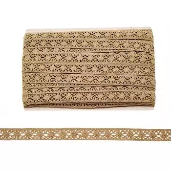 50-7241/01 Тесьма вязаная ажур х/б 15мм* двухстор. (7225 серо-бежевый)