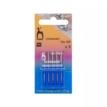 51007 Иглы машинные стандарт, № 100, 5 шт PONY