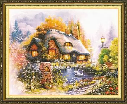 51239 Картина со стразами 5D 'Дом у пруда', 81x67см