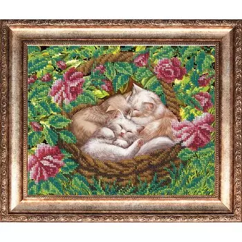 608 Набор для вышивания бисером 22,4*17,8см (Котята в лукошке арт.КН-600)