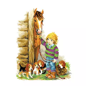 6109 Набор для вышивания счетным крестом Матренин посад 'На конюшне' 28*34см