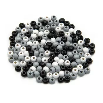 61651058 Бусины деревянные, микс черный/серый/белый, 4 мм, упак./155 шт., Glorex