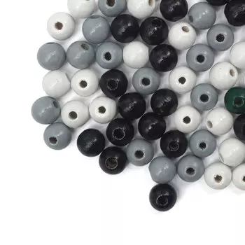 61653058 Бусины деревянные, микс черный/серый/белый, 8 мм, упак./80 шт., Glorex