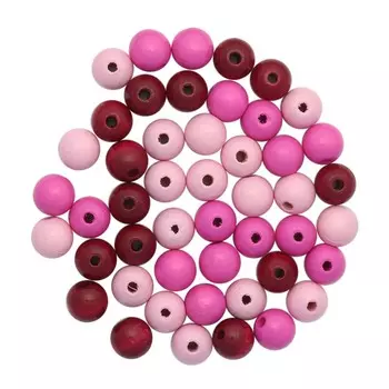 61654051 Бусины дерево, розовый микс ,10 мм, упак./47 шт., Glorex