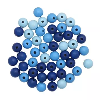 61654053 Бусины дерево, голубой микс ,10 мм, упак./47 шт., Glorex