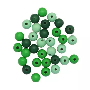 61654055 Бусины дерево, зеленый микс,10 мм, упак./47 шт., Glorex