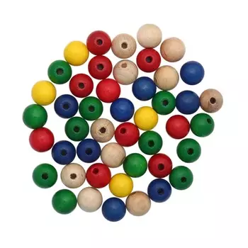 61654057 Бусины дерево, мультиколор,10 мм, упак./47 шт., Glorex