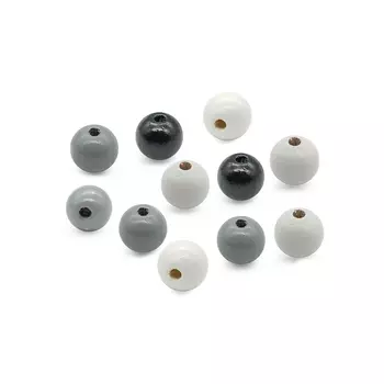 61654058 Бусины деревянные, микс черный/серый/белый, 10 мм, упак./47 шт., Glorex