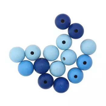 61656053 Бусины дерево, голубой микс,15 мм, упак./14 шт., Glorex