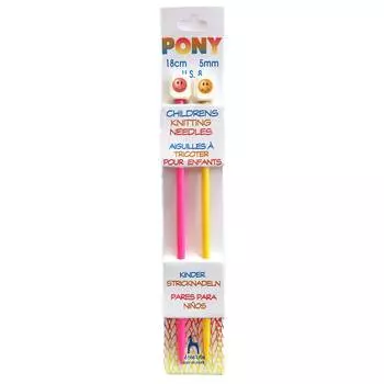 61661/04 Спицы вязальные прямые детские 5,00мм*18см, пластик, цветные, 2шт PONY