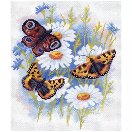 624-1 Канва с рисунком Матренин посад 'Бабочки на ромашках' 21*29 см (28*37 см)