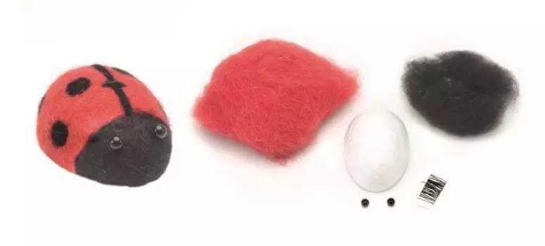 62902601 Набор для валяния (пенопласт, игла, шерсть и фурнитура) Божья коровка 7,0x3,5см Glorex