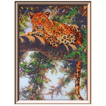 63005 Набор для вышивания бисером Gluriya 'Леопард на дереве' 30х40см