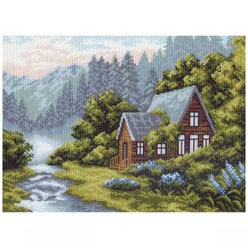 650 Канва с рисунком Матренин посад 'Отдых в горах' 21*29 см (28*37 см)