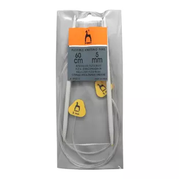 65211 Спицы вязальные гибкие с фиксатором 5,00мм*60см, алюм., 2шт PONY