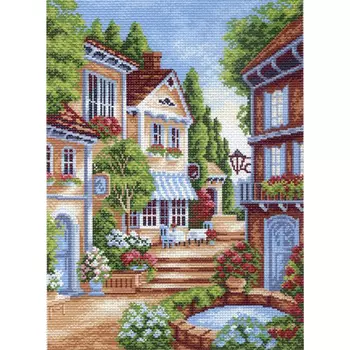 662 Канва с рисунком 'Матренин посад' 'Цветущий дворик', 37*49 см