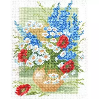 679 Канва с рисунком 'Матренин Посад' 'Дельфиниумы и ромашки', 37*49 см
