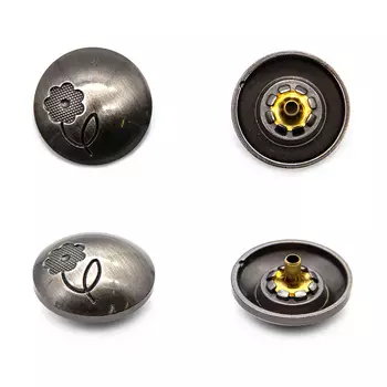 69639 Кнопка 5/22 'сфера с цветком' металл, темное серебро ГР