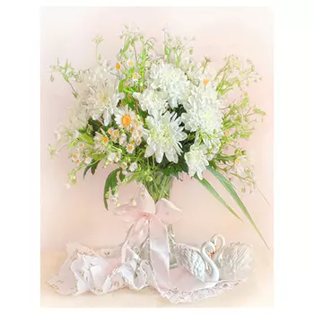 7007 Набор для вышивания в смешанной технике 'Матренин Посад' 'Хризантемы белые', 33*43 см