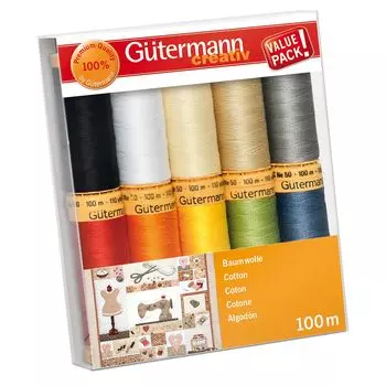 734521 Набор швейных нитей Cotton C Ne 50 (100% мерсеризированный хлопок), 100 м, 10 кат. Гутерманн (col 01)