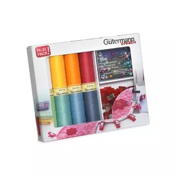 734568 Набор швейных нитей Sew-All 100м, 8 кат., с клипсами и булавками Гутерманн